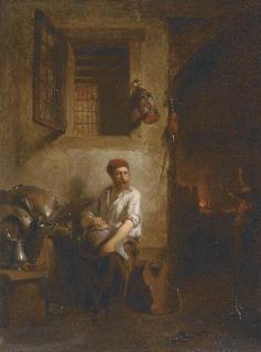 Hendricus Johannes Scheeres - Polishing armour at the blacksmith\'s forge