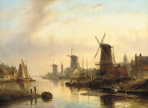 Hendrik Barend Koekkoek - A Dutch estuary scene
