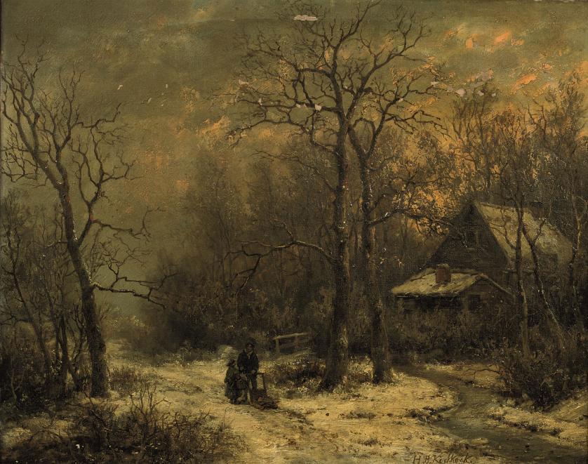 Hendrik Barend Koekkoek - Figures on a snowy path
