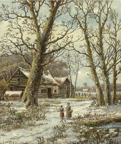 Hendrik Barend Koekkoek - Walking in winter; Strolling in summer