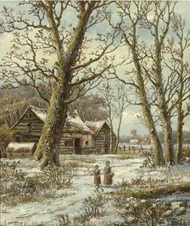 Hendrik Barend Koekkoek - Walking in winter; Strolling in summer