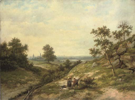 Hendrik Barend Koekkoek - Woodgatherers in a hilly landscape