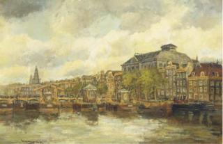 Hendrik Cornelis Kranenburg - A view of the river Amstel with the theatre Carré, Amsterdam