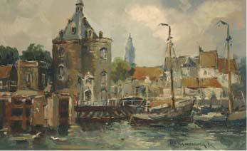 Hendrik Cornelis Kranenburg - A view of the Schreierstoren and St. Nicolaas church, Amsterdam