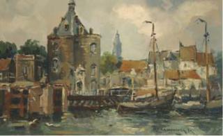Hendrik Cornelis Kranenburg - A view of the Schreierstoren and St. Nicolaas church, Amsterdam
