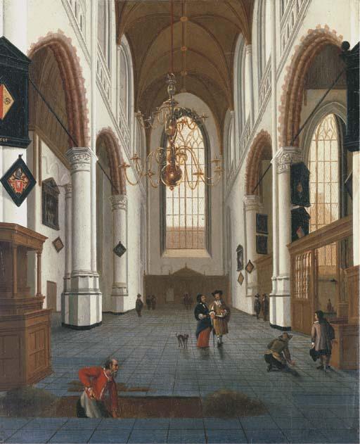 Hendrik Cornelisz. Van Der Vliet - The Oude Kerk in Delft with a grave digger in the foreground