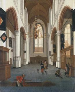 Hendrik Cornelisz. Van Der Vliet - The Oude Kerk in Delft with a grave digger in the foreground