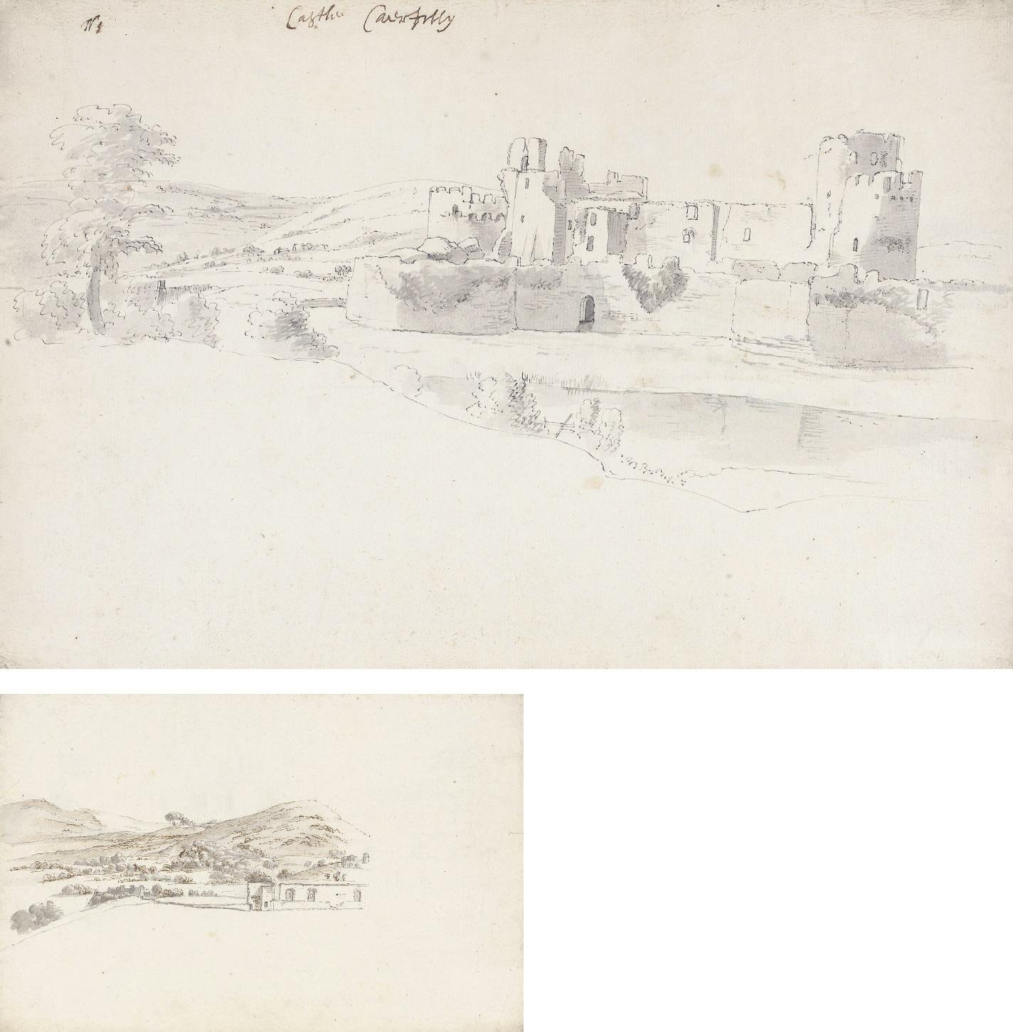Hendrik Danckerts - Caerphilly Castle, South Wales (recto); and A study of part of the Castle from the north-east (verso)