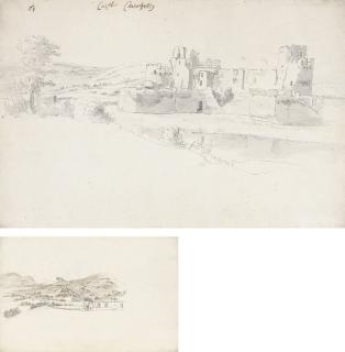 Hendrik Danckerts - Caerphilly Castle, South Wales (recto); and A study of part of the Castle from the north-east (verso)