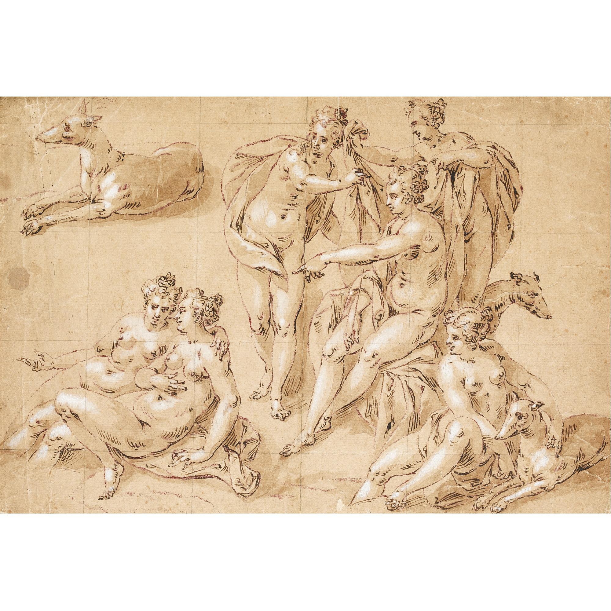 Hendrik De Clerck - Study Of Diana With Her Nymphs And Hounds