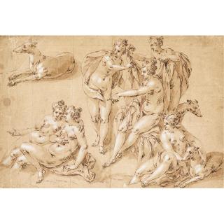 Hendrik De Clerck - Study Of Diana With Her Nymphs And Hounds