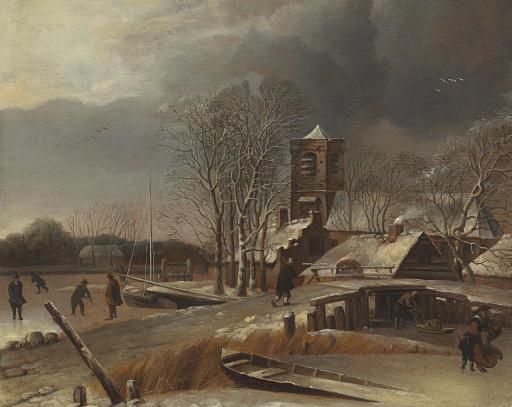 Hendrik Dubbels - Winter Landscape With Skaters On A Frozen Canal