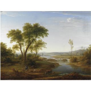 Hendrik Frans Van Lint - Paesaggio Fluviale Con Figure E Animali