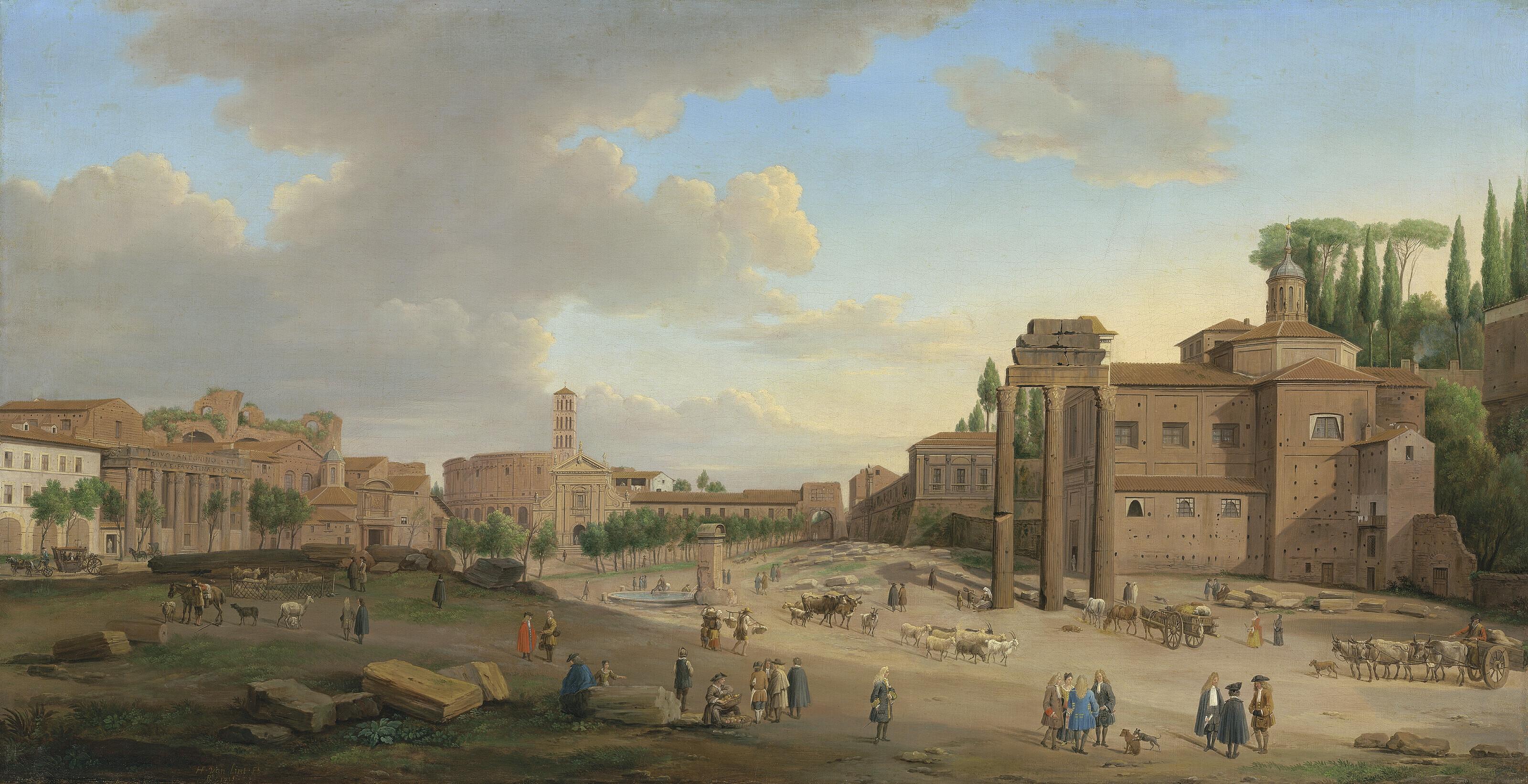 Hendrik Frans Van Lint - The Forum, Rome, with Santa Francesca Romana and the Colosseum beyond