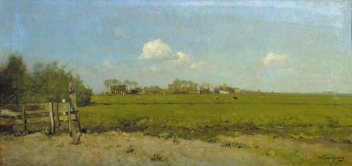 Hendrik Frauenfelder - A panoramic summer landscape with a village in the distance