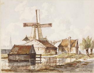 Hendrik Gerrit ten Cate - A Sawmill On The Kattensloot In Amsterdam, With The Westertoren In The Distance