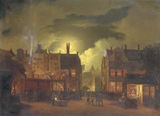 Hendrik Gerrit Ten Cate - A street-fair by moonlight