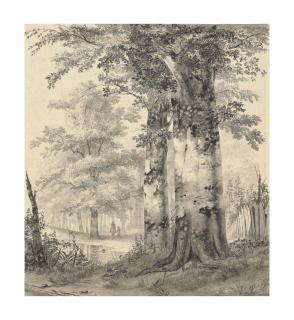 Hendrik Gerrit Ten Cate - A wooded landscape with figures by a pond