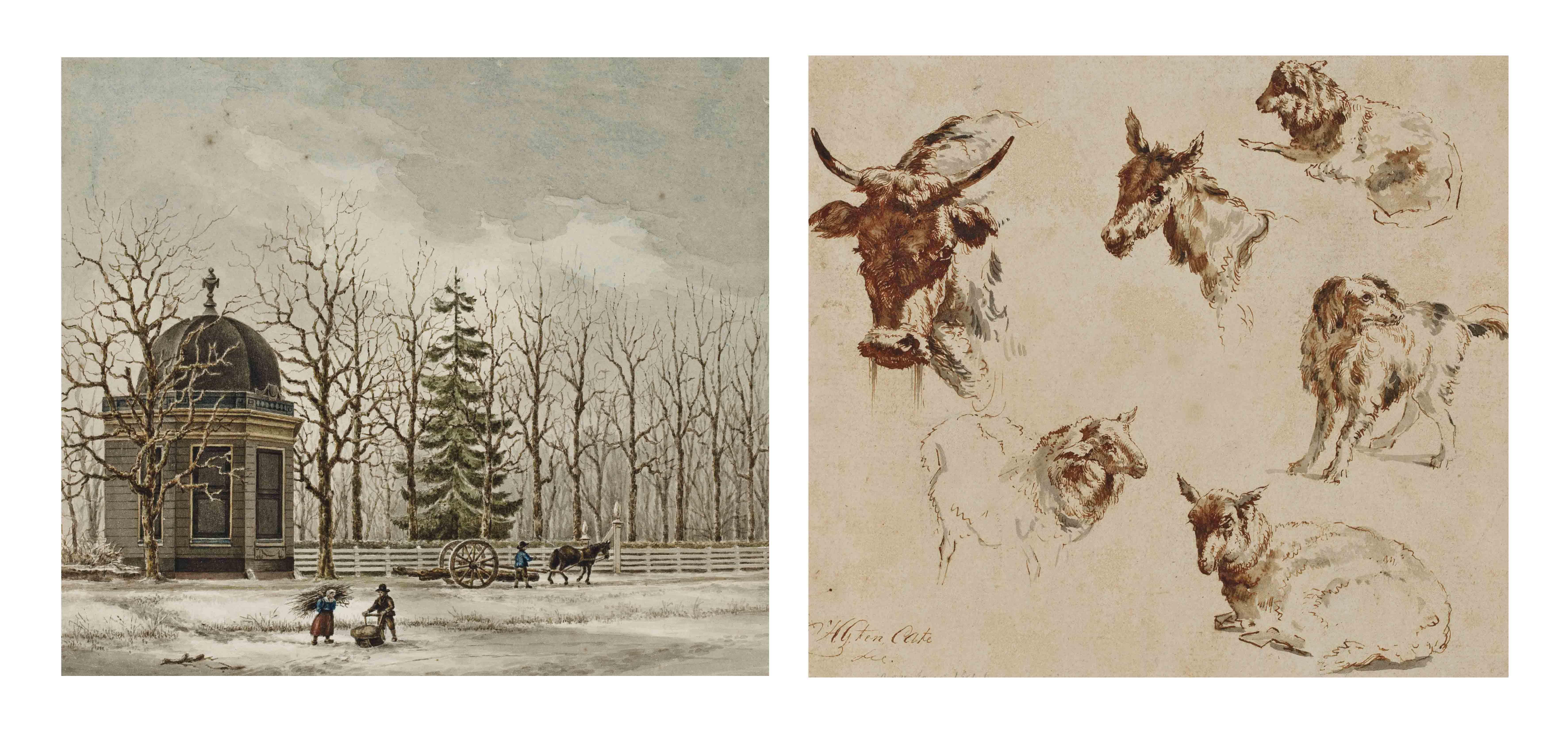 Hendrik Gerrit Ten Cate - Etude d\'animaux: boeuf, mouton, chien, chèvre