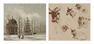 Hendrik Gerrit Ten Cate - Etude d\'animaux: boeuf, mouton, chien, chèvre