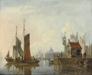 Hendrik Gerrit ten Cate - Shipping near Amsterdam, with a ferry on the right