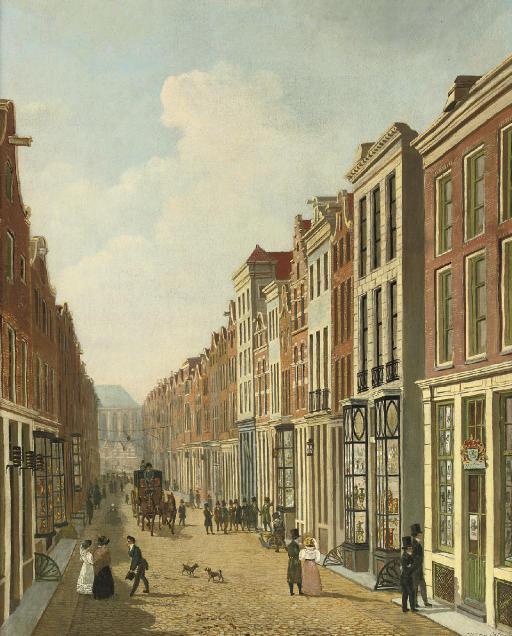 Hendrik Gerrit ten Cate - The Kalverstraat with the Nieuwe Kerk beyond, Amsterdam