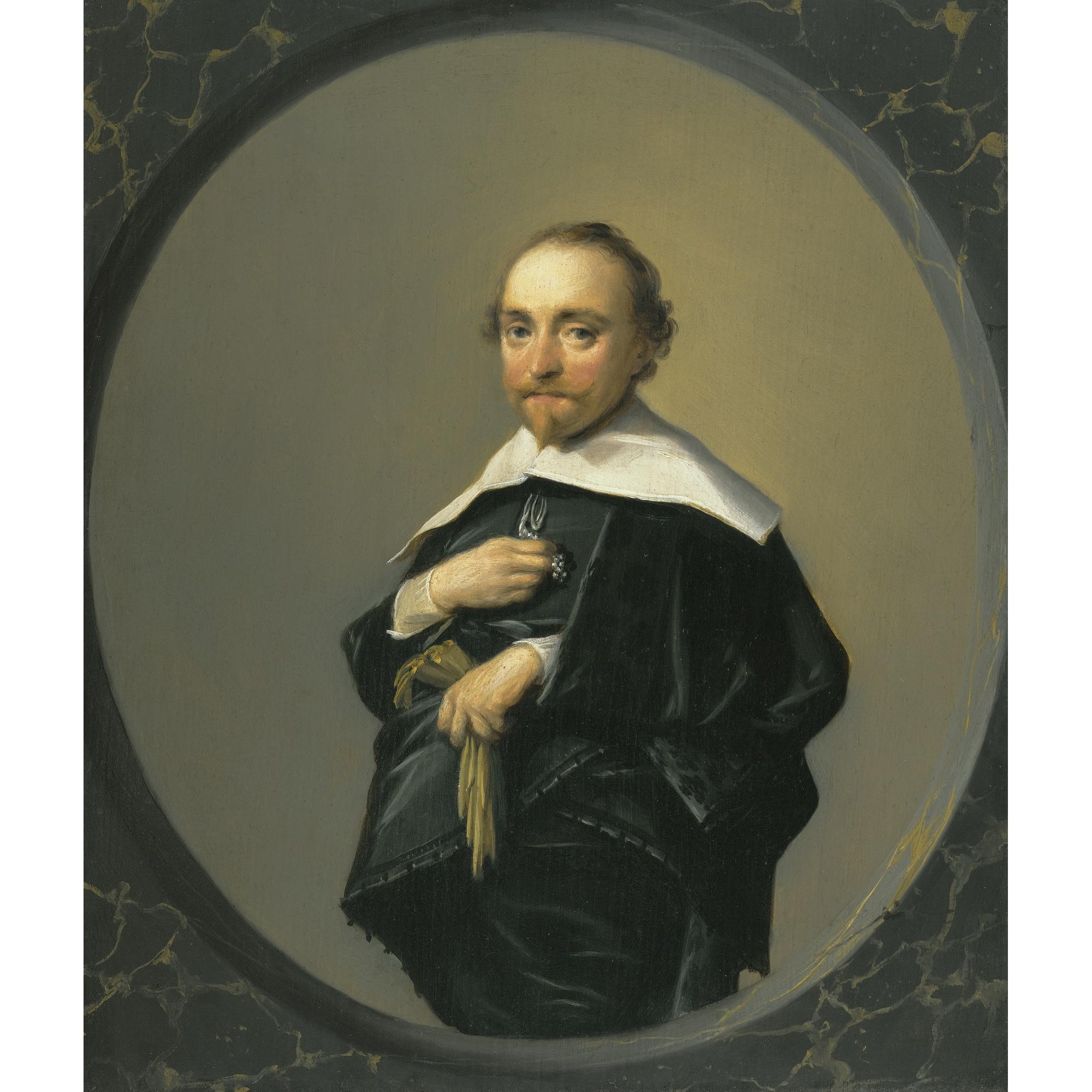 Hendrik Gerritsz. Pot - Portrait Of A Bearded Man Wearing A Black Coat With A Large White Collar, Holding A Pair Of Gloves