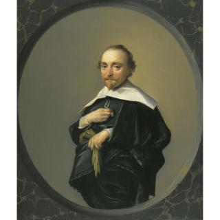 Hendrik Gerritsz. Pot - Portrait Of A Bearded Man Wearing A Black Coat With A Large White Collar, Holding A Pair Of Gloves