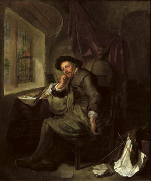 Hendrik Heerschop - A scholar seated at his writing desk in an interior, books and documents in the foreground