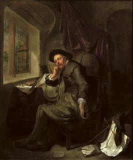 Hendrik Heerschop - A scholar seated at his writing desk in an interior, books and documents in the foreground