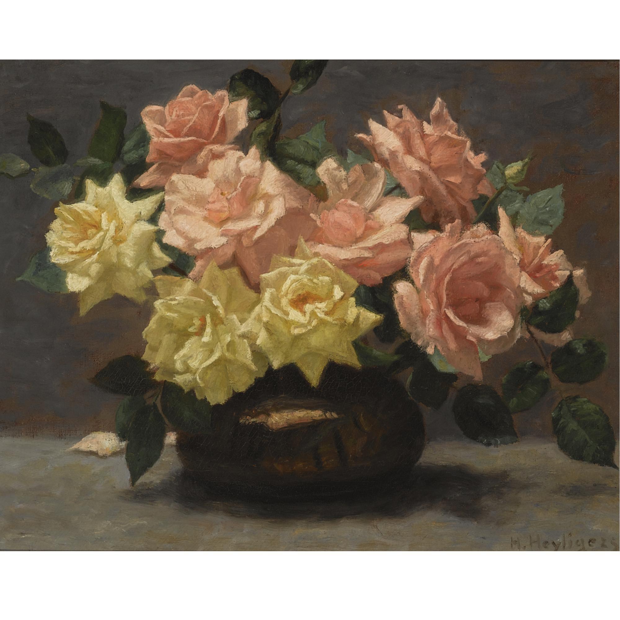 Hendrik Heijligers - A Still Life With Roses In A Vase