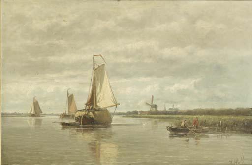 Hendrik Hulk - A calm: a haybarge on a river