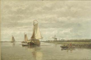 Hendrik Hulk - A calm: a haybarge on a river
