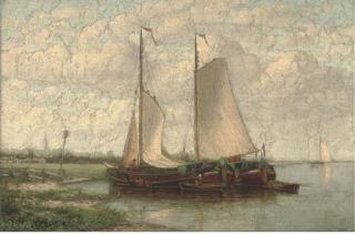 Hendrik Hulk - Barges Moored On A Dutch Waterway