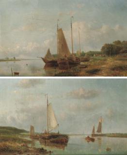 Hendrik Hulk - Boats Moored By A River Bank