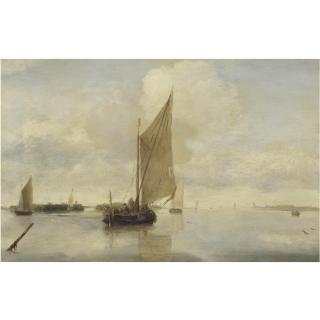 Hendrik Jacobsz. Dubbels - Sailing Vessels And A Rowing Boat On A Calm Sea