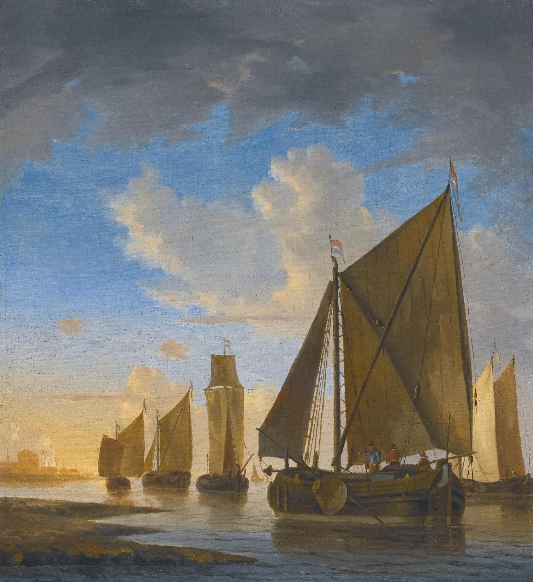 Hendrik Jacobsz. Dubbels - Smalschips In A Calm Near The Shore At Sunset