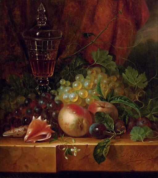 Hendrik Jan Hein - Fruit and seashells on a ledge