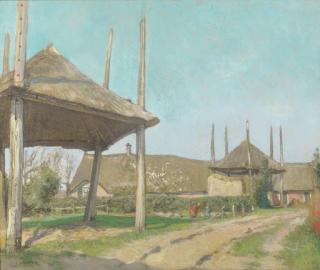 Hendrik Jan Wolter - A Farmhouse With Haystacks