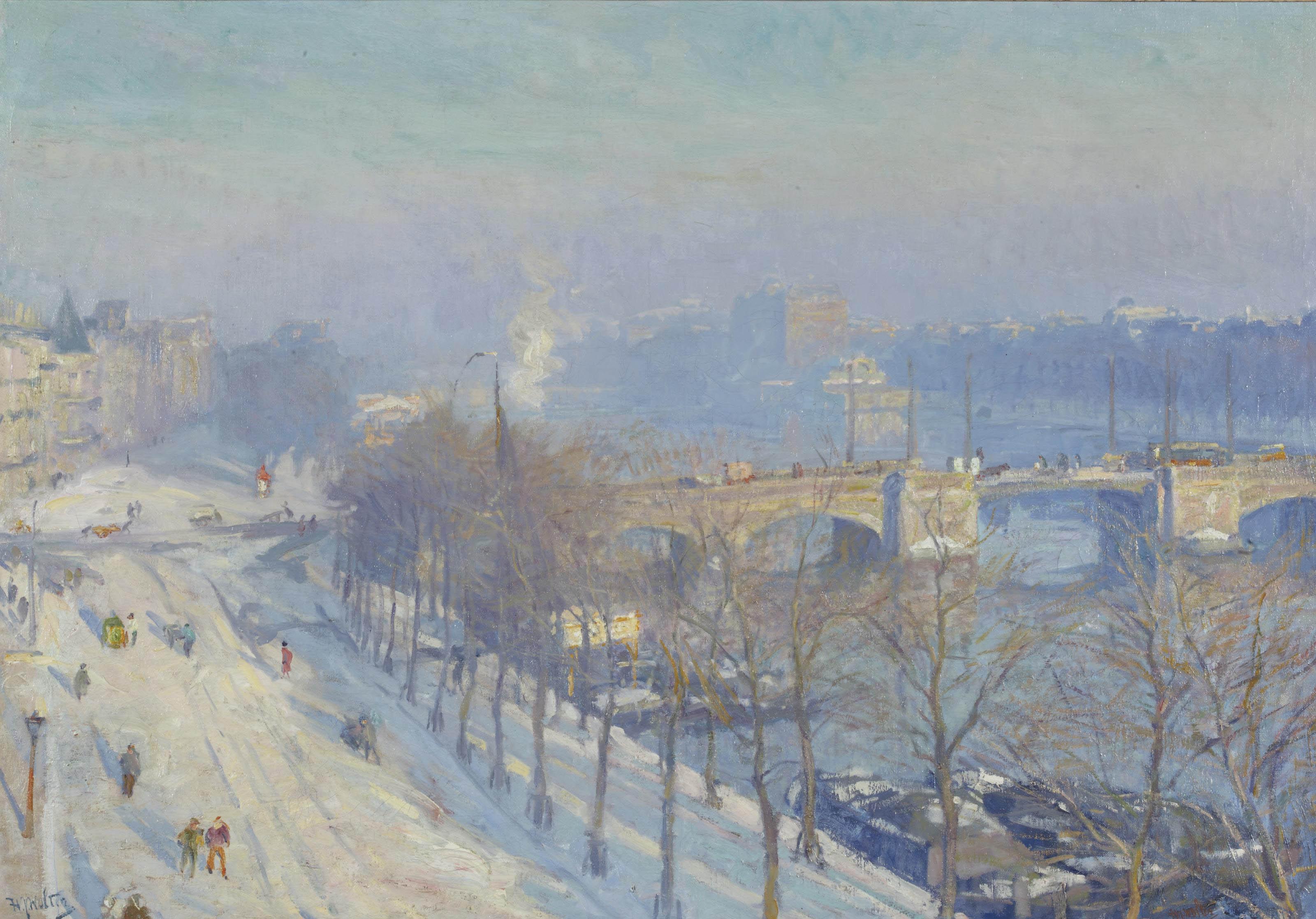 Hendrik Jan Wolter - A view of the river Amstel in winter, seen from the artist\'s studio, Amsterdam