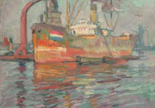Hendrik Jan Wolter - Cargo ship in the harbour (recto); Houthaven Amsterdam (verso)