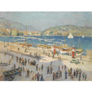 Hendrik Jan Wolter - Dutch A View Of A Busy Mediteranean Harbour