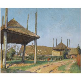 Hendrik Jan Wolter - Dutch Haystacks In A Farmyard 