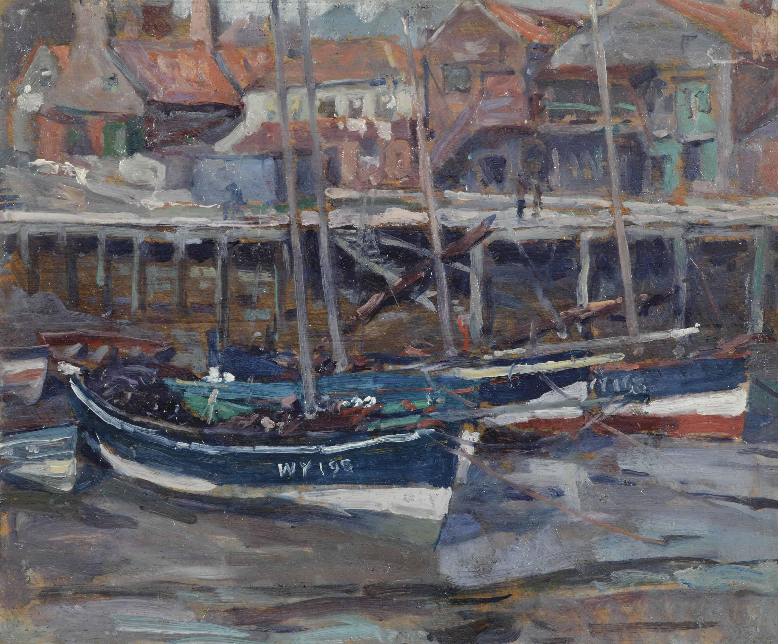 Hendrik Jan Wolter - Haringbooten, Whitby; harbour scene