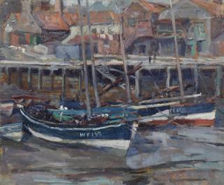 Hendrik Jan Wolter - Haringbooten, Whitby; harbour scene