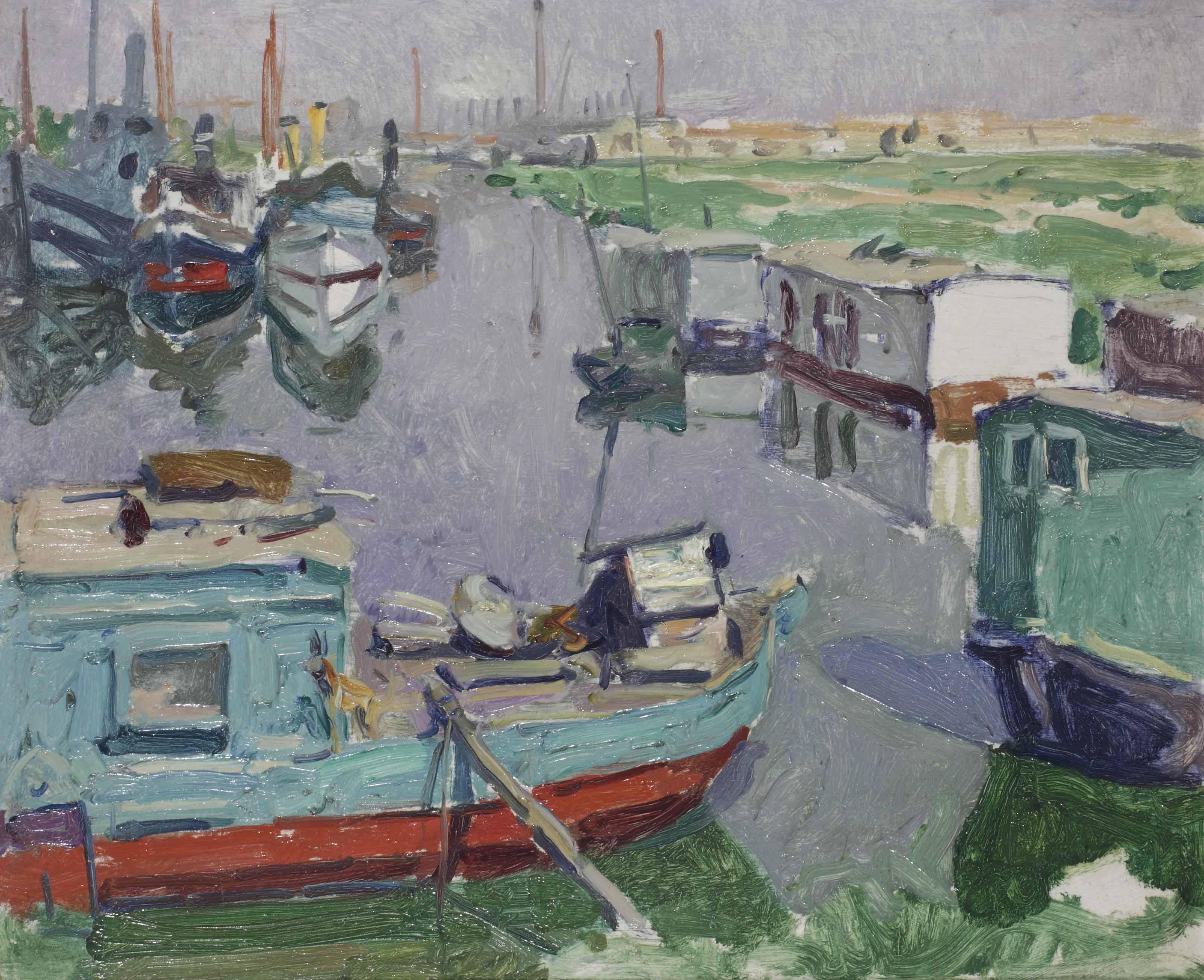 Hendrik Jan Wolter - Houseboats along a quay