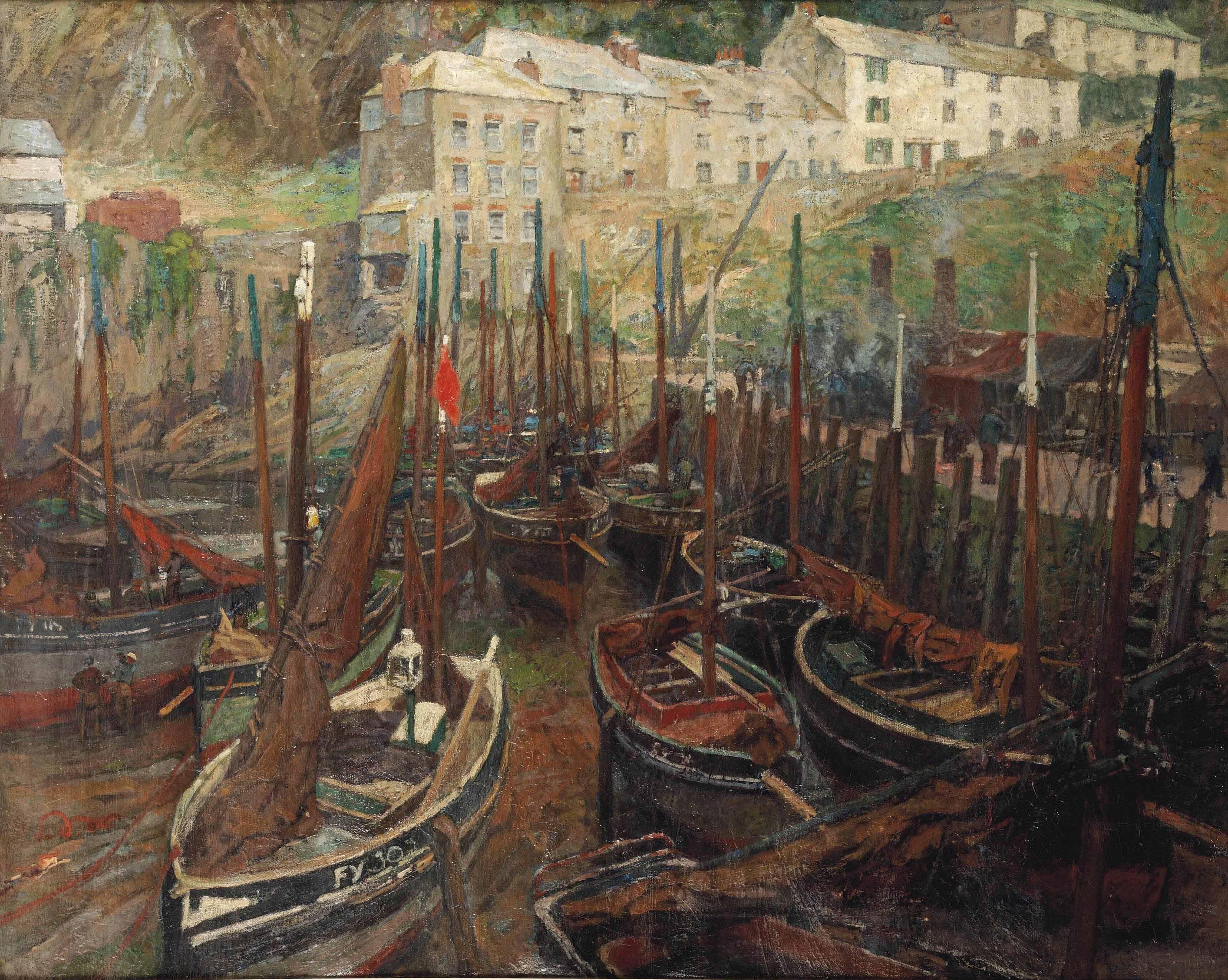 Hendrik Jan Wolter - Ships in the harbour of Polperro, United Kingdom