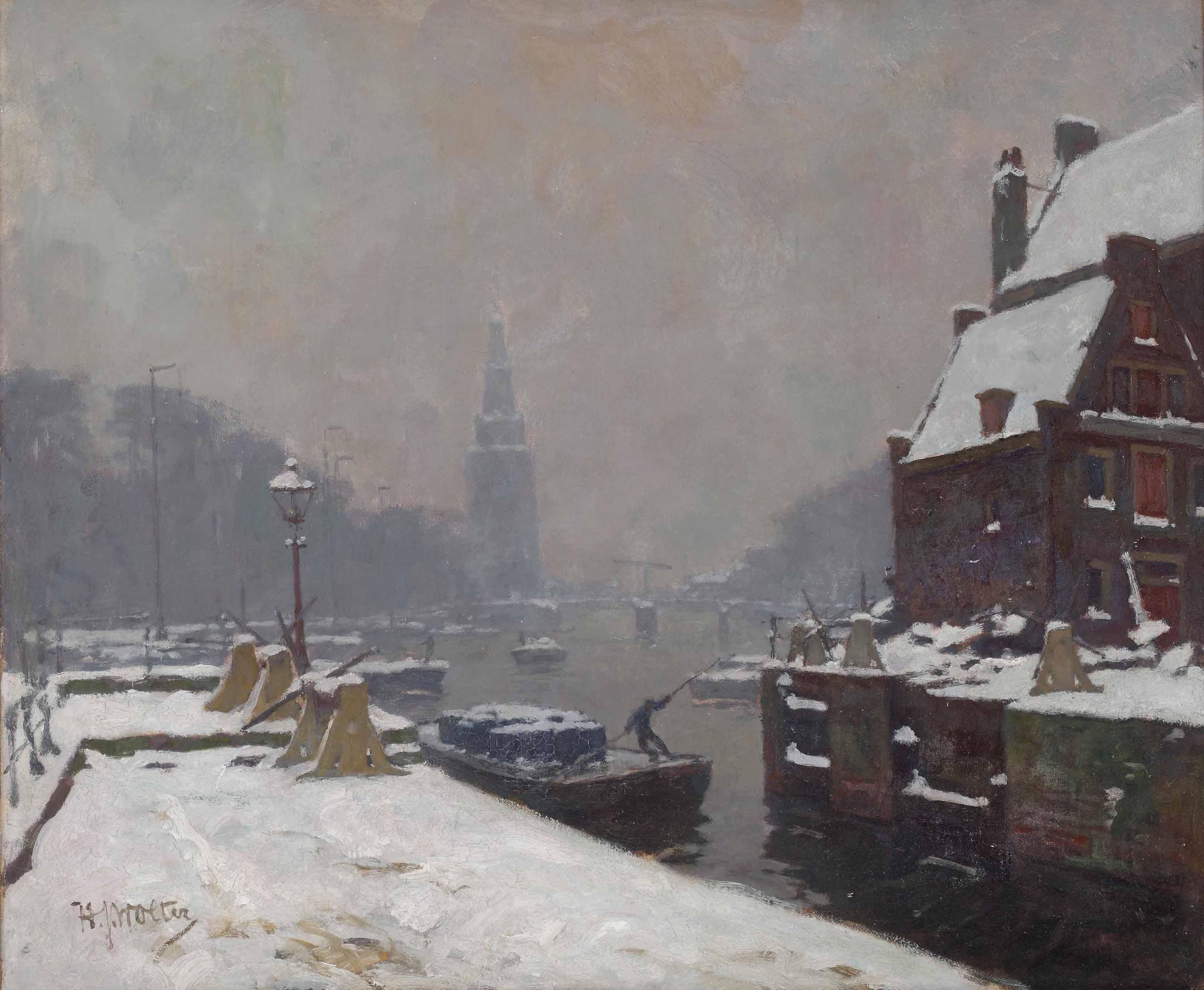 Hendrik Jan Wolter - The Oude Schans with the Montelbaanstoren in winter, Amsterdam
