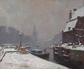 Hendrik Jan Wolter - The Oude Schans with the Montelbaanstoren in winter, Amsterdam
