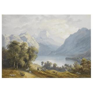 Hendrik Johannes Knip - Alpine Landscape With A Young Family Tending A Herd Of Goats